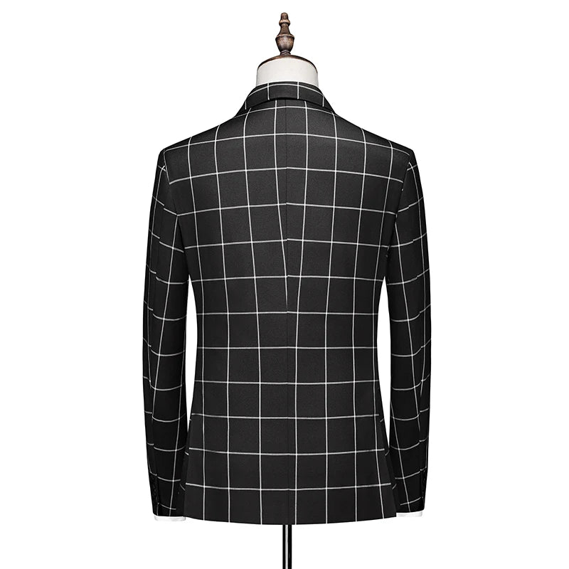 (Jacket +Pant+Vest) Luxury Men Groom Wedding Suits High Quality Business Social Prom Party Double Breasted Plaid Dress 3 Piece
