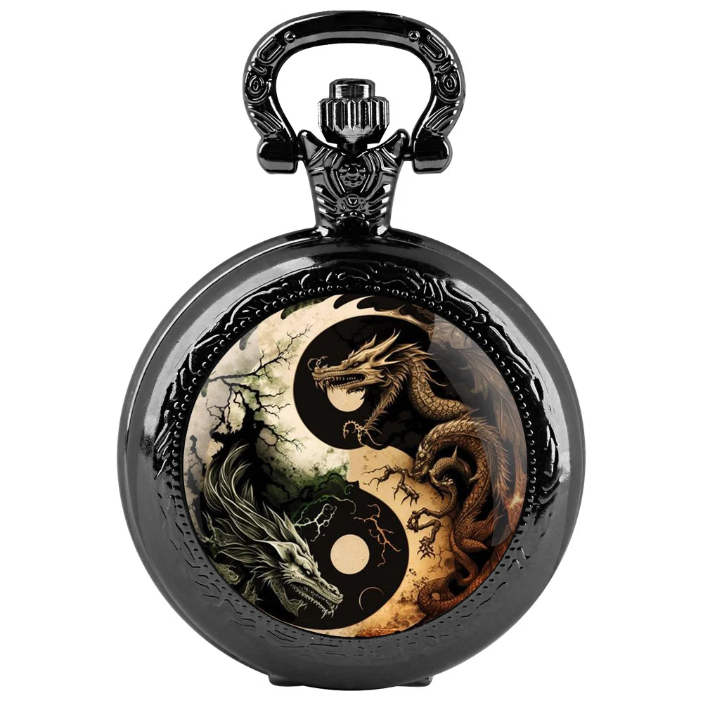 Creative Yin-Yang Dragon Design Pendant Quartz Pocket Watch Souvenir Chain Pocket Watch Arabic Numerals With Personality Gift