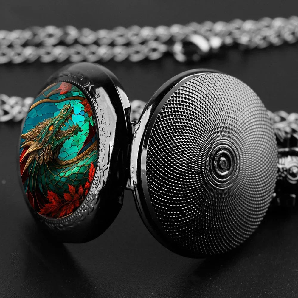 Creative Azure Dragon Design Quartz Pocket Watches for Women Men Watch Unique Pendant Clock Necklace Kids Jewelry Gifts
