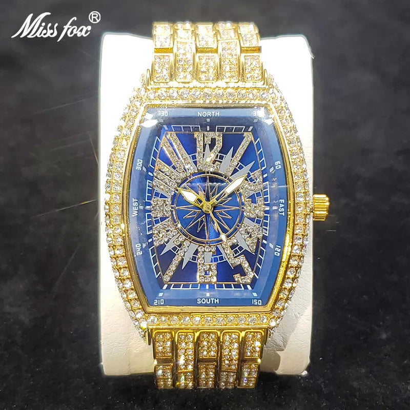 Classic 55mm Black Dial Wristwatch Men Famous Brand Diamond Silver Quartz Watch Original Ice Out Shiny Waterproof Clock 2023 New