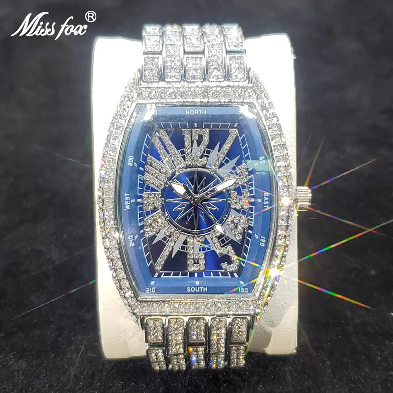 Classic 55mm Black Dial Wristwatch Men Famous Brand Diamond Silver Quartz Watch Original Ice Out Shiny Waterproof Clock 2023 New