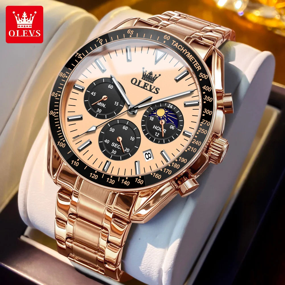 OLEVS 3618 Mens Watch Original Brand Waterproof Luminous Quartz Wristwatch Watch For Man Multifunctional Chronograph With Box
