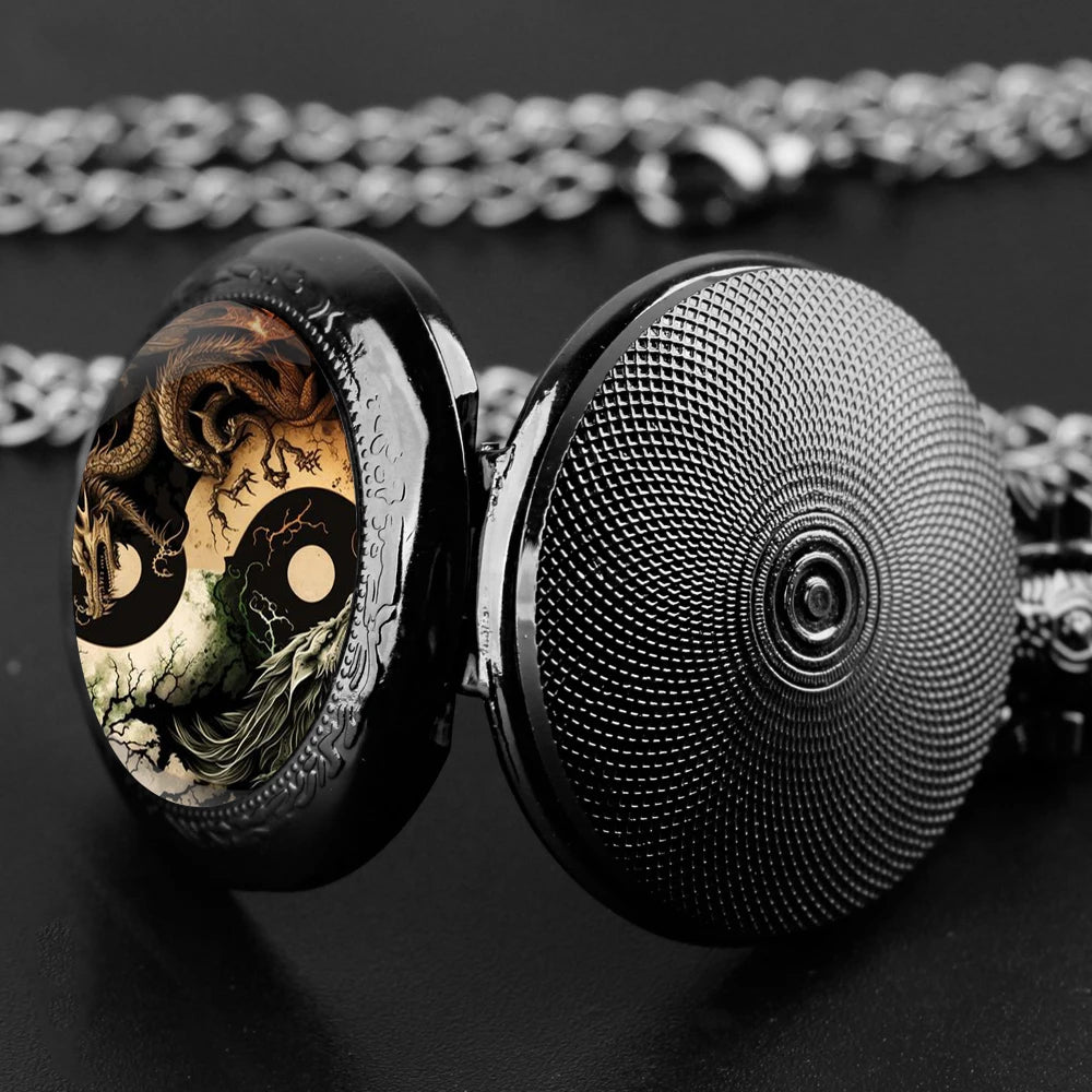 Creative Yin-Yang Dragon Design Pendant Quartz Pocket Watch Souvenir Chain Pocket Watch Arabic Numerals With Personality Gift