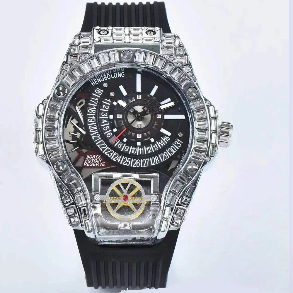 Full Diamond Classic Quartz Watch Creative Mens Watches Fashion Brand Rubber Strap Waterproof Watch Mens AAA Clock Relogio