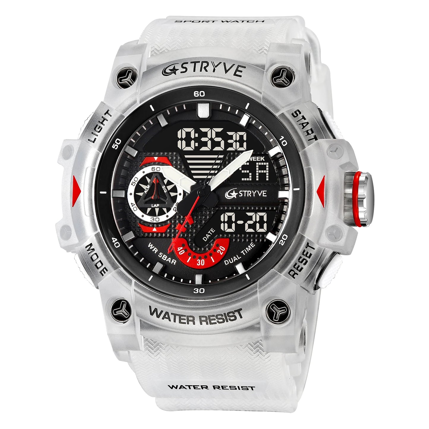 STRYVE Electronic Fashion Men's Sport Watches Shock Resistant 50M Waterproof Wristwatch LED Alarm Stopwatch Clock Men 8029