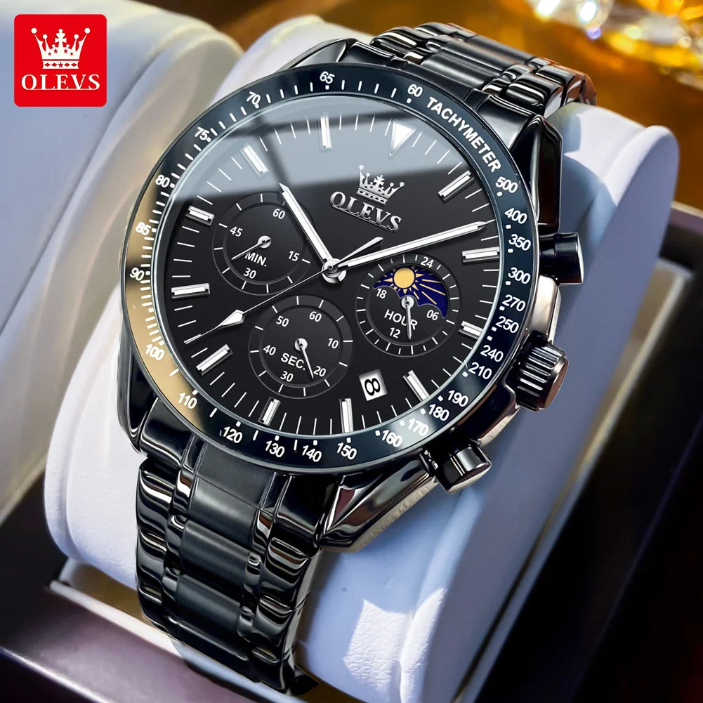 OLEVS 3618 Mens Watch Original Brand Waterproof Luminous Quartz Wristwatch Watch For Man Multifunctional Chronograph With Box