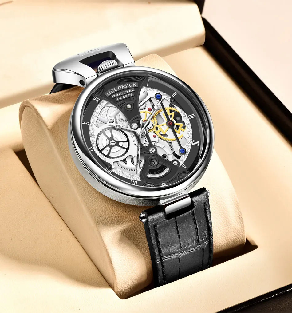 2023 LIGE Men Watches Top Brand Luxury Brown Leather Chronograph Sport Watch For Men Fashion Date Waterproof Clock Reloj Hombre