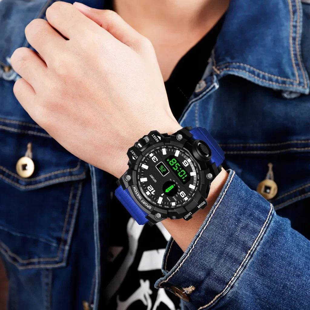 YIKAZE Y12 Men's Sports Watch Waterproof Luminous Men Sport Watch Multifunction Digital Electronic Wristwatch Clock for Boy Kids