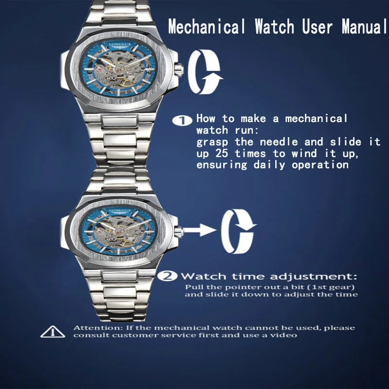 LONGLUX automatic man watch luxury wholesale mechanical wristwatches stainless steel skeleton waterproof mens watch men gift