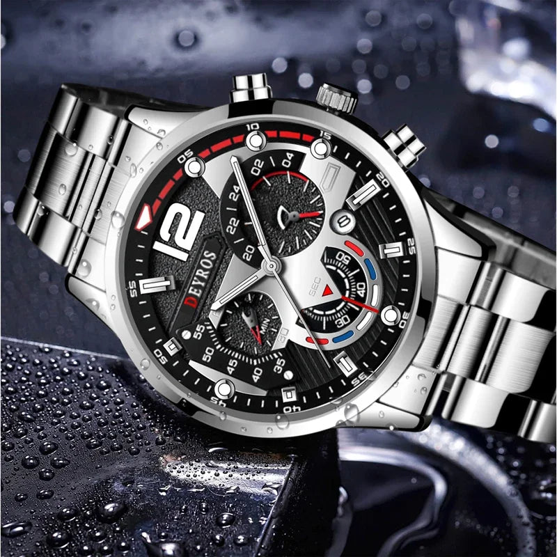 Fashion Mens Stainless Steel Watches Luxury Quartz Wristwatch Calendar Luminous Clock Men Business Casual Watch Reloj Hombre