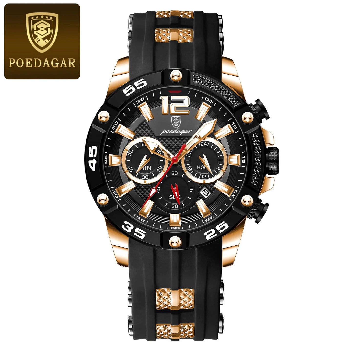 POEDAGAR Luxury Man Wristwatch Sport Chronograph Waterproof Luminous Date Watches for Men Casual Quartz Silicone Men Watch Reloj