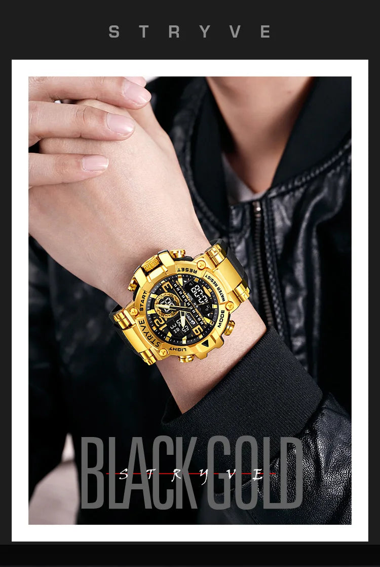 New STRYVE Watch for Men's High Quality Digital-Analog Dual Movement 5ATM Waterproof Watches Fashion Sports Men's Watch 8025