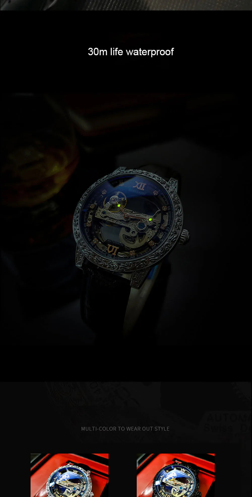 Fashion Mechanical Wristwatch Men's Luxury Brand Automatic Casual Watch Men's Sports Leather Waterproof Clock 2023 Renoj Hombre