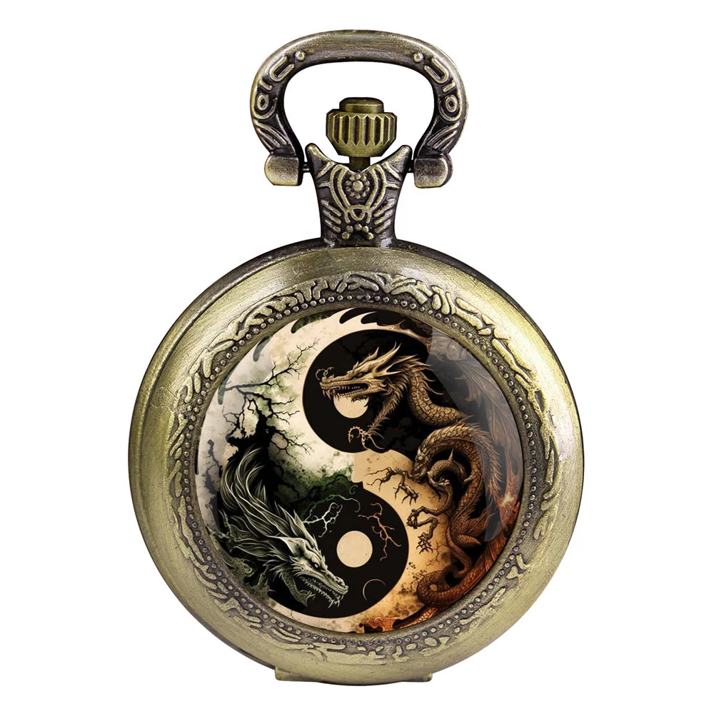 Creative Yin-Yang Dragon Design Pendant Quartz Pocket Watch Souvenir Chain Pocket Watch Arabic Numerals With Personality Gift