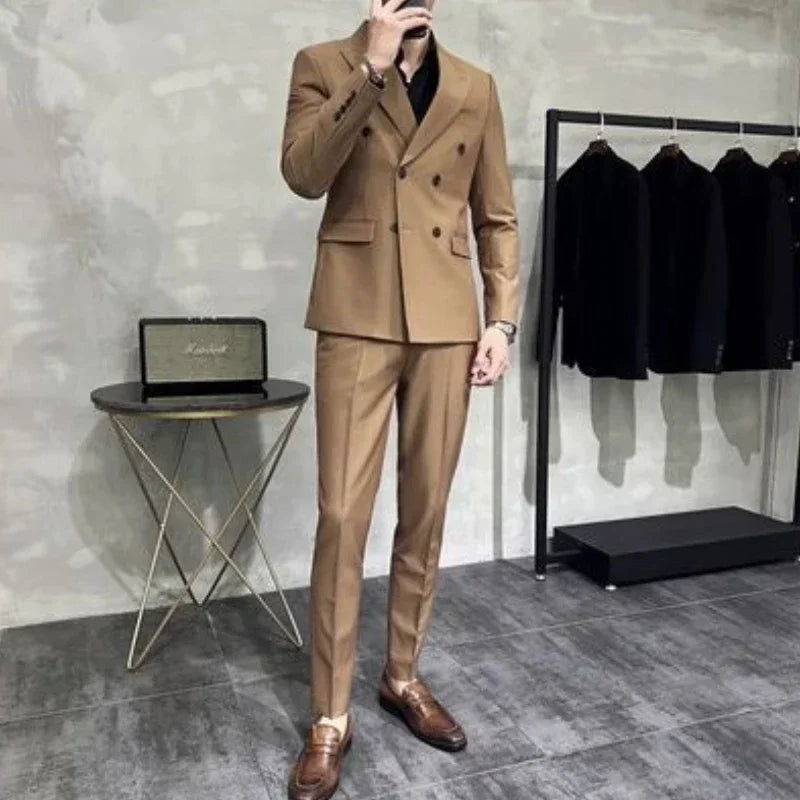 Full Suit for Men Trends Costumes Blazer High Quality 2024 2 Piece Outfit Set Man Slim Fit Elegant Ceremony Pants Gentleman