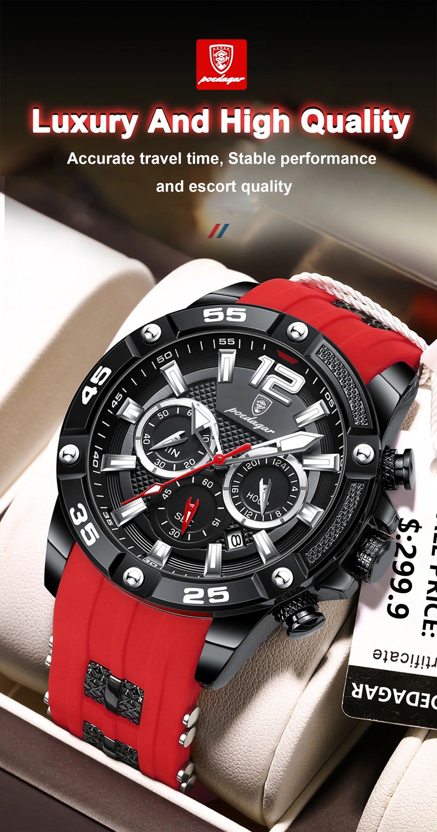 POEDAGAR Luxury Man Wristwatch Sport Chronograph Waterproof Luminous Date Watches for Men Casual Quartz Silicone Men Watch Reloj