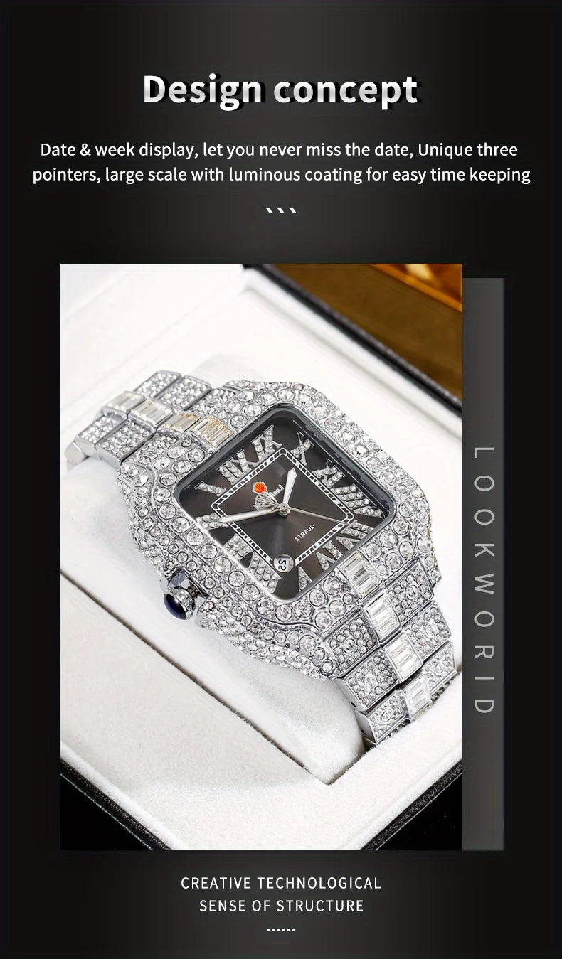 New Luxury Quartz Waterproof Quartz Watch for Men and Women with Water Diamonds embellished on Men's and Women's Clocks