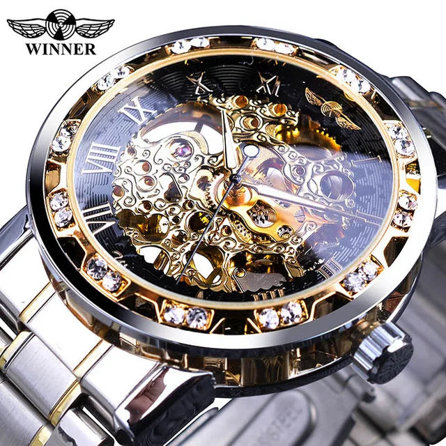 Fashion Winner Hot Top Brand Luxury Men Transparent Diamond Luminou Smovement Male Mechanical Skeleton Royal Design Wrist Watch