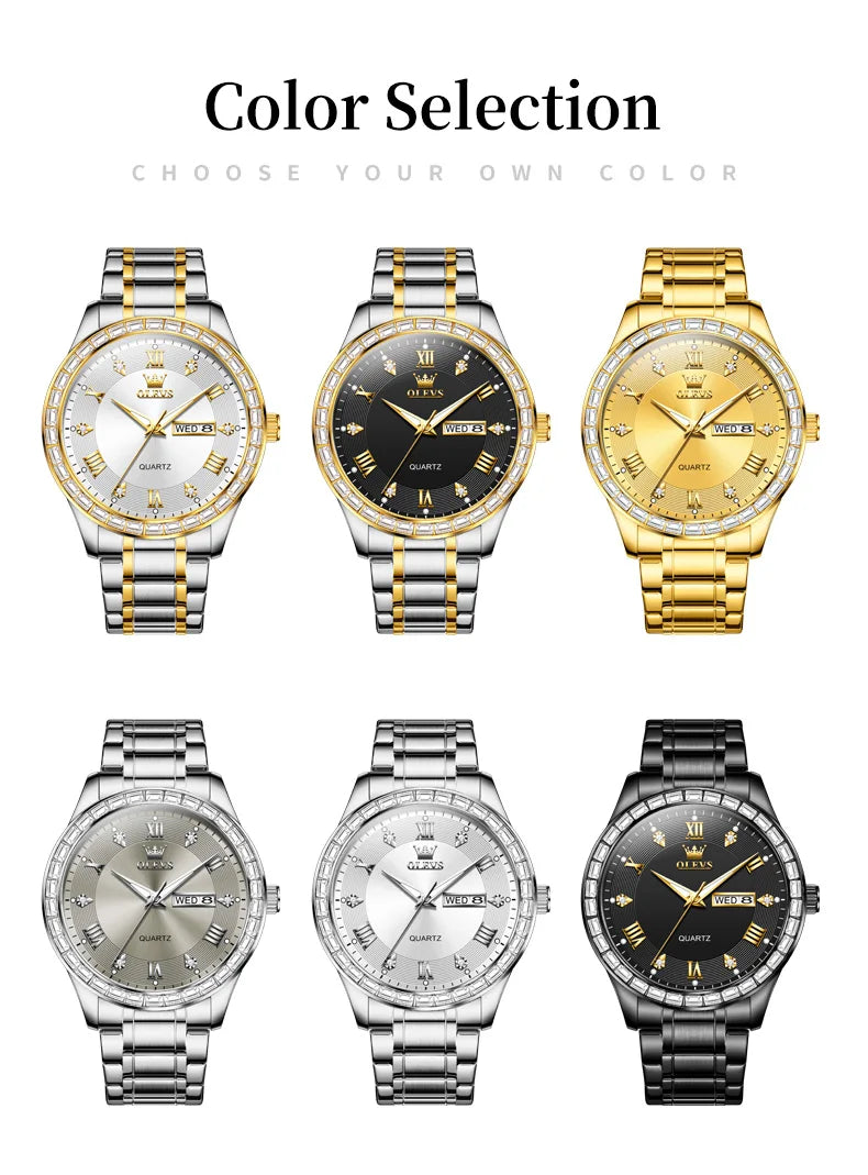 OLEVS 9906 Quartz Men's Watch Classic Fashion Men's Business Waterproof Stainless Steel Diamond dial Top Luxury Brand Men Watch