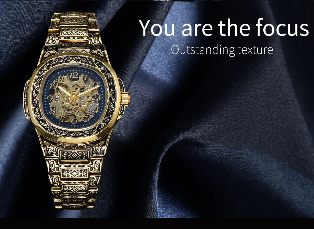 LONGLUX automatic watch for man retro mechanical wristwatches luxury alloyl waterproof skeleton mens watch men gift