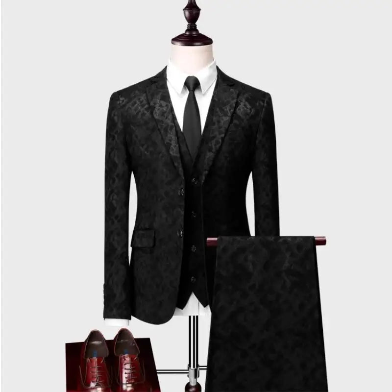 High-end Brand Suit Men Clothing Fashion Business Banquet Wedding Blazers Jacket with Vest and Pants Black / Blue Size 6XL