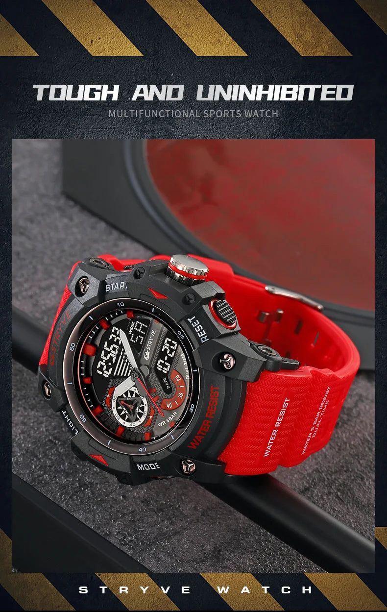 STRYVE Electronic Fashion Men's Sport Watches Shock Resistant 50M Waterproof Wristwatch LED Alarm Stopwatch Clock Men 8029