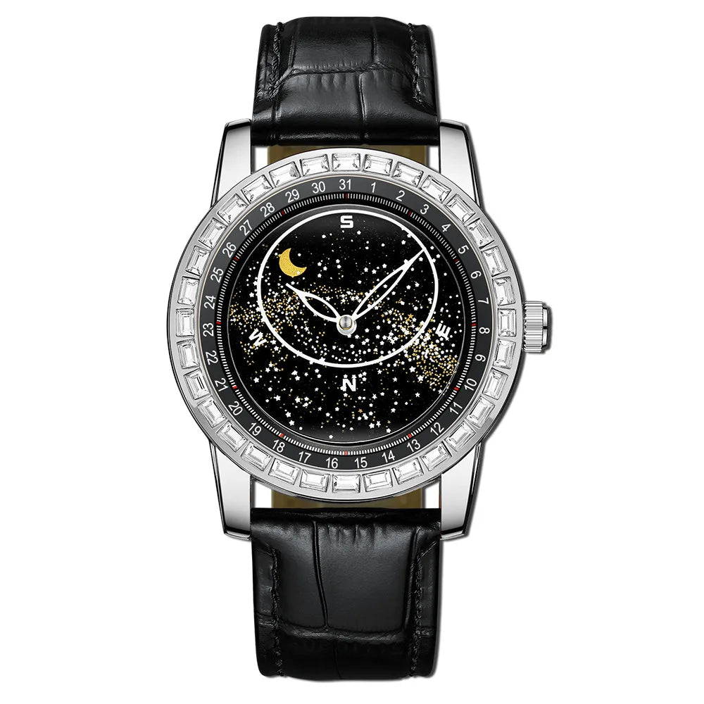 BINBOND Brand Rotating All Over The Sky Empty Diamond Men Watches Fashion Business Sun Moon Stars Waterproof Luminous Men Watch