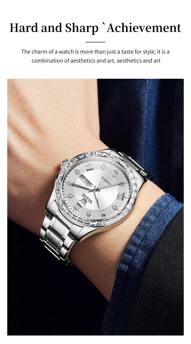 OLEVS 9906 Quartz Men's Watch Classic Fashion Men's Business Waterproof Stainless Steel Diamond dial Top Luxury Brand Men Watch