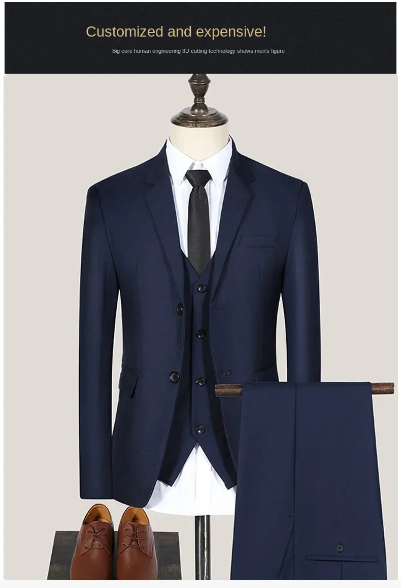 Men Suit Blazers For Wedding 3 Pieces 2 Sets Elegant Luxury Business Vest Pants Coats 2024 Formal Jackets Korean