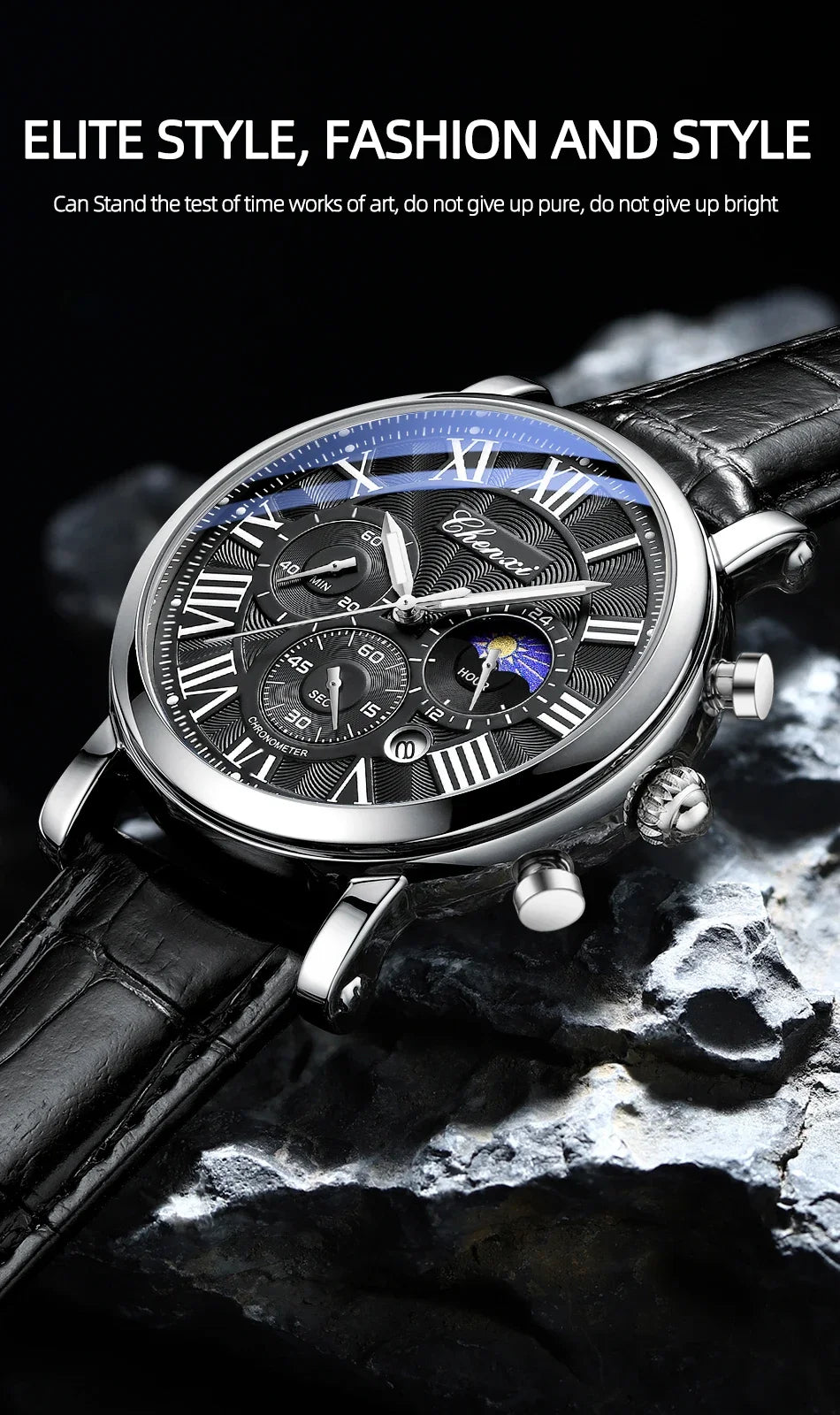 CHENXI 2024 Watches For Men Leather Strap Skeleton Quartz Sweep Second Movement Mens Watch Waterproof Chronograph Wristwatches