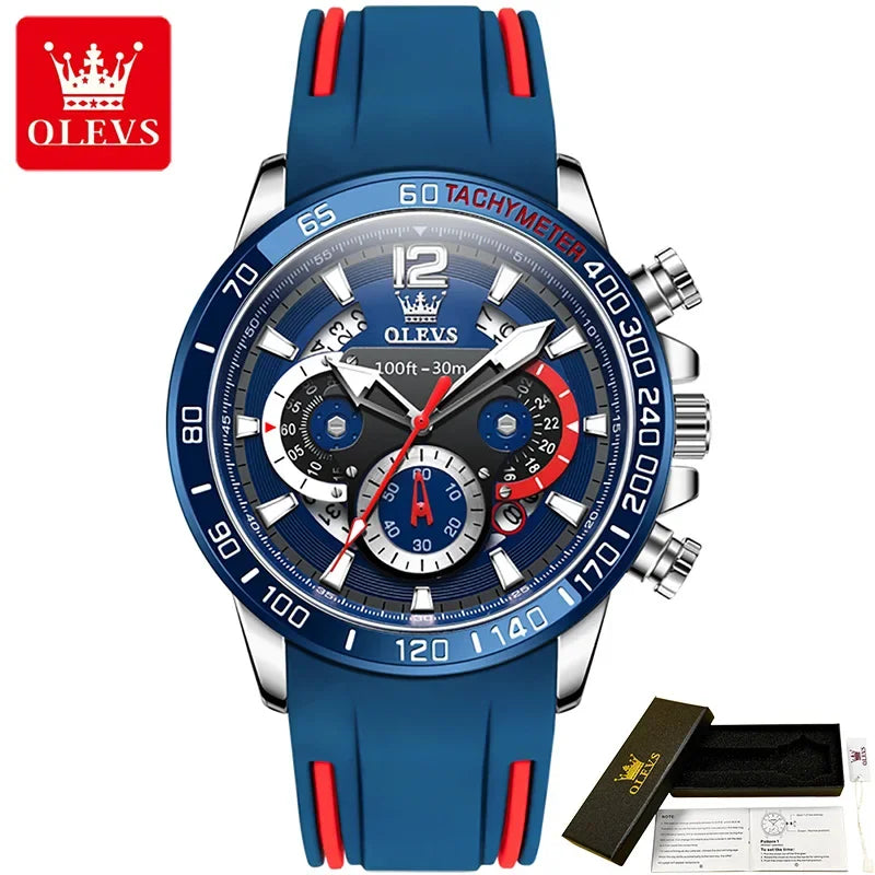 OLEVS 9936 Silicone Strap Multi-function Men Wristwatch, Waterproof Quartz Sport Watch For Men Luminous Chronograph Calendar
