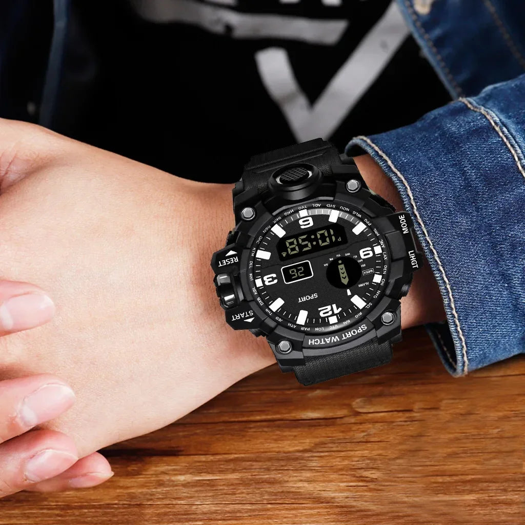 YIKAZE Y12 Men's Sports Watch Waterproof Luminous Men Sport Watch Multifunction Digital Electronic Wristwatch Clock for Boy Kids