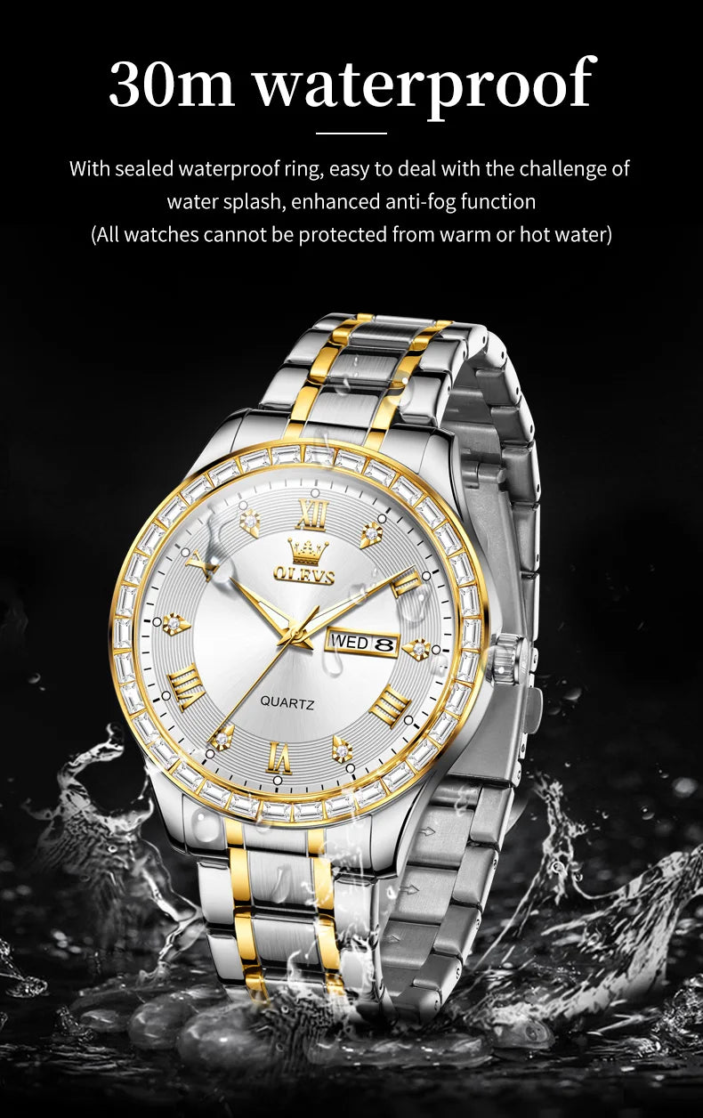 OLEVS 9906 Quartz Men's Watch Classic Fashion Men's Business Waterproof Stainless Steel Diamond dial Top Luxury Brand Men Watch