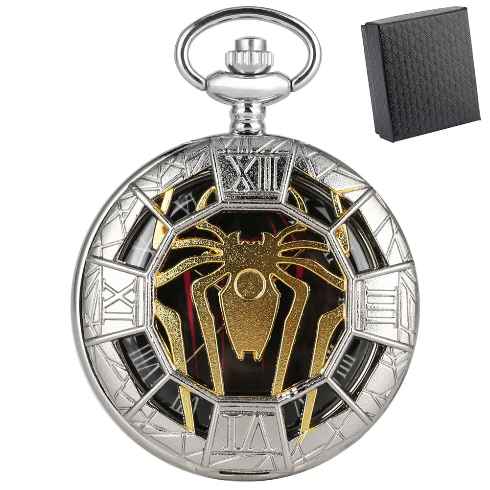 Gold Hollow Spider Design Quartz Pocket Watch Silver Half Hunter Pendant Necklace Clock Best Gifts Boys Men Women New 2019