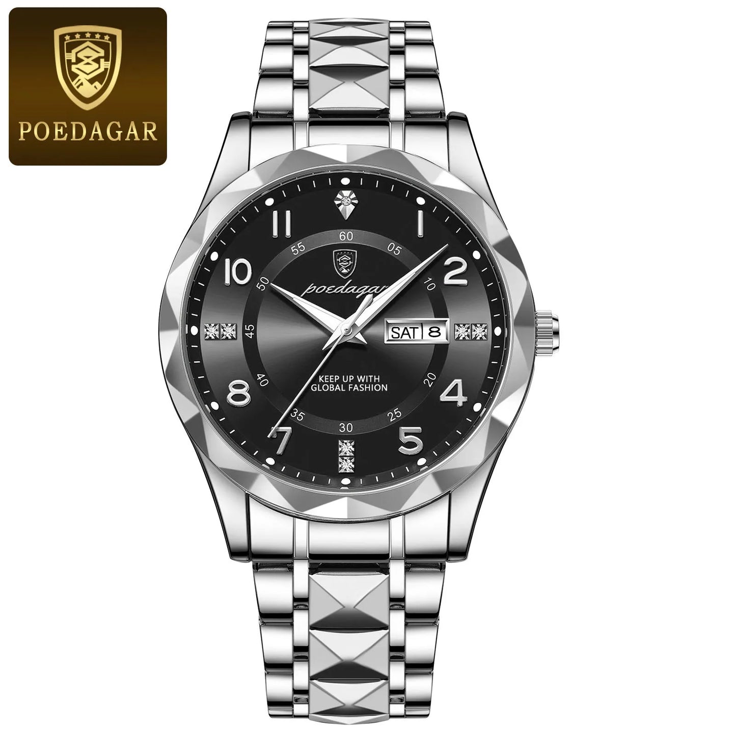 POEDAGAR Luxury Man Wristwatch Waterproof Luminous Date Week Men Watch Sport Stainless Steel Quartz Men's Watches Male reloj+box