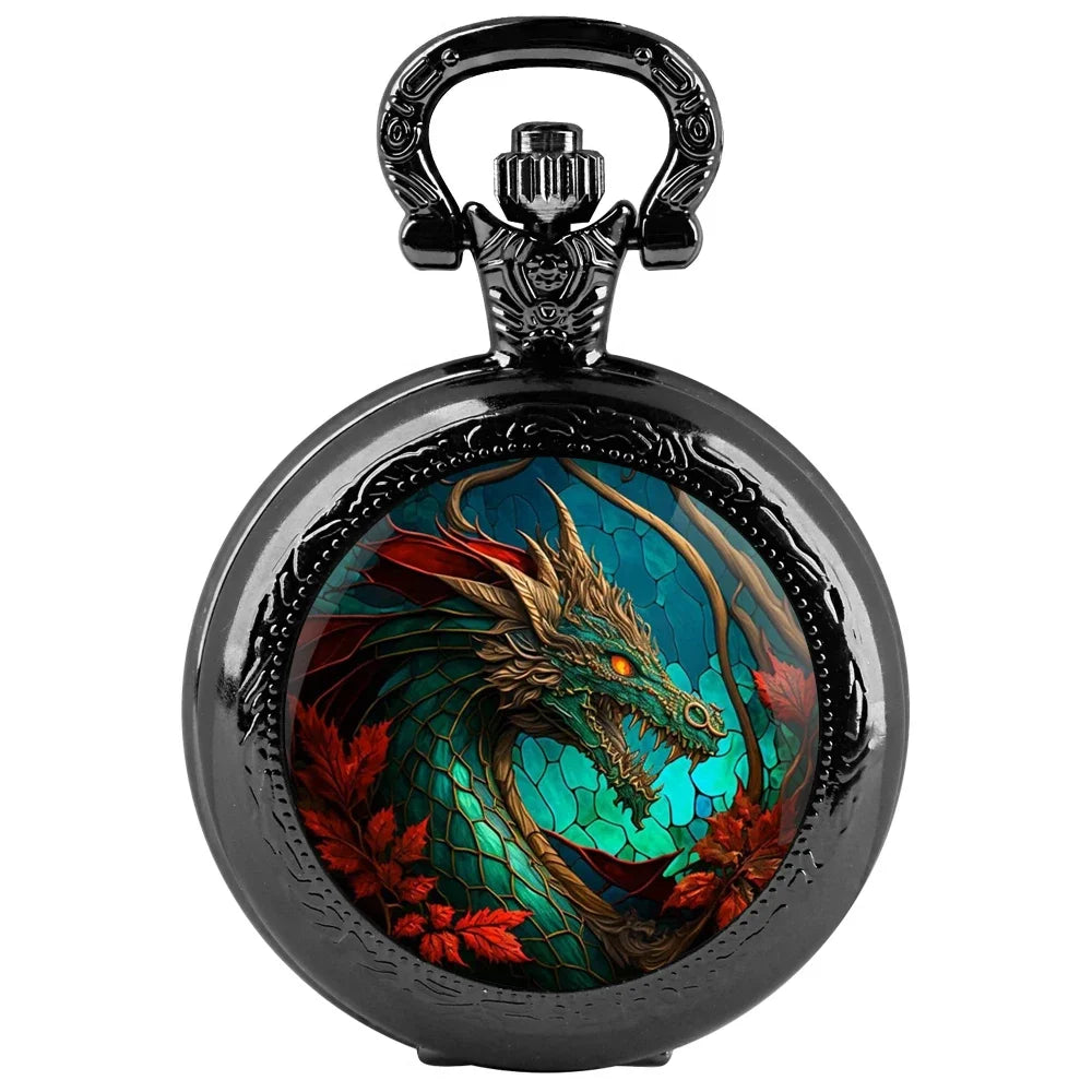 Creative Azure Dragon Design Quartz Pocket Watches for Women Men Watch Unique Pendant Clock Necklace Kids Jewelry Gifts