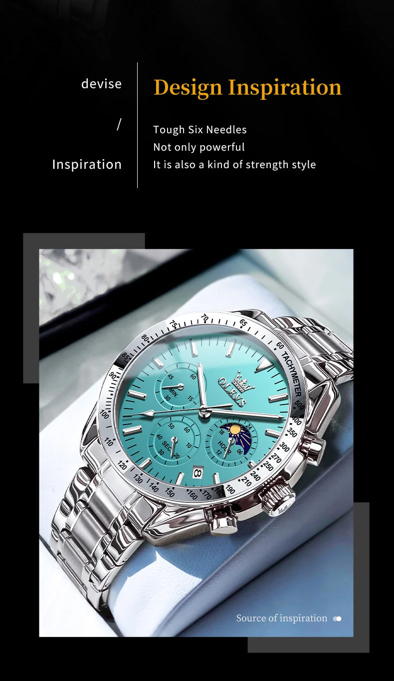 OLEVS 3618 Mens Watch Original Brand Waterproof Luminous Quartz Wristwatch Watch For Man Multifunctional Chronograph With Box