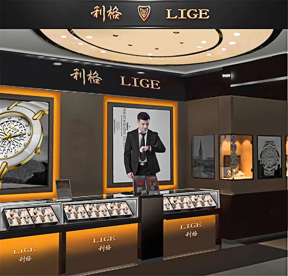 LIGE Luxury Mens Watch Fashion Man Quartz Wristwatch LED Display Luminous Waterproof Watches For Men Calendar Sport Male Clock