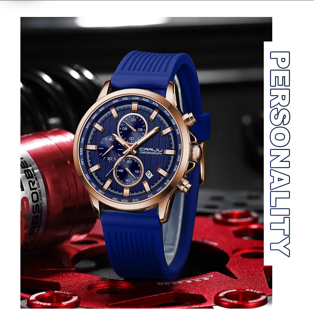 CRRJU Men Watch Silicone Strap Top Brand Luxury Sports Quartz Waterproof Luminous Auto Date Wristwatch Relogio Masculino