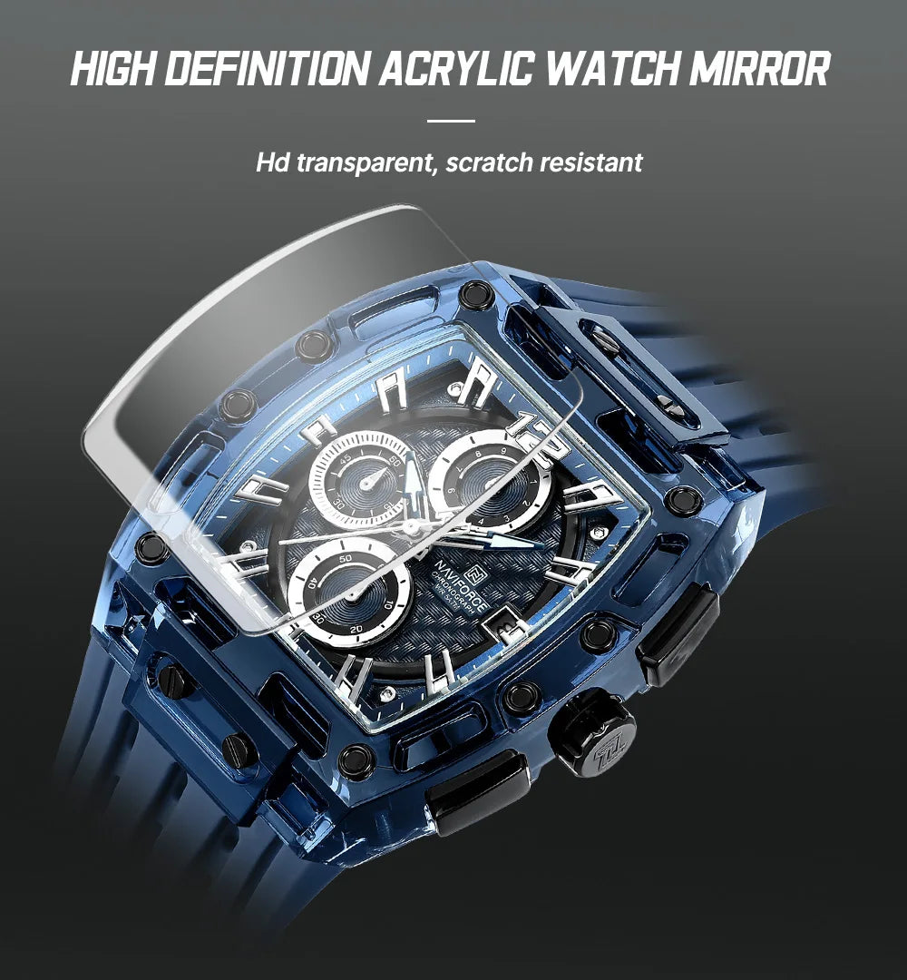 NAVIFORCE Men's Watch High Quality Quartz Fashion Clock Waterproof Silicone Tape Watch for Men Luminous Date Sports Wristwatches