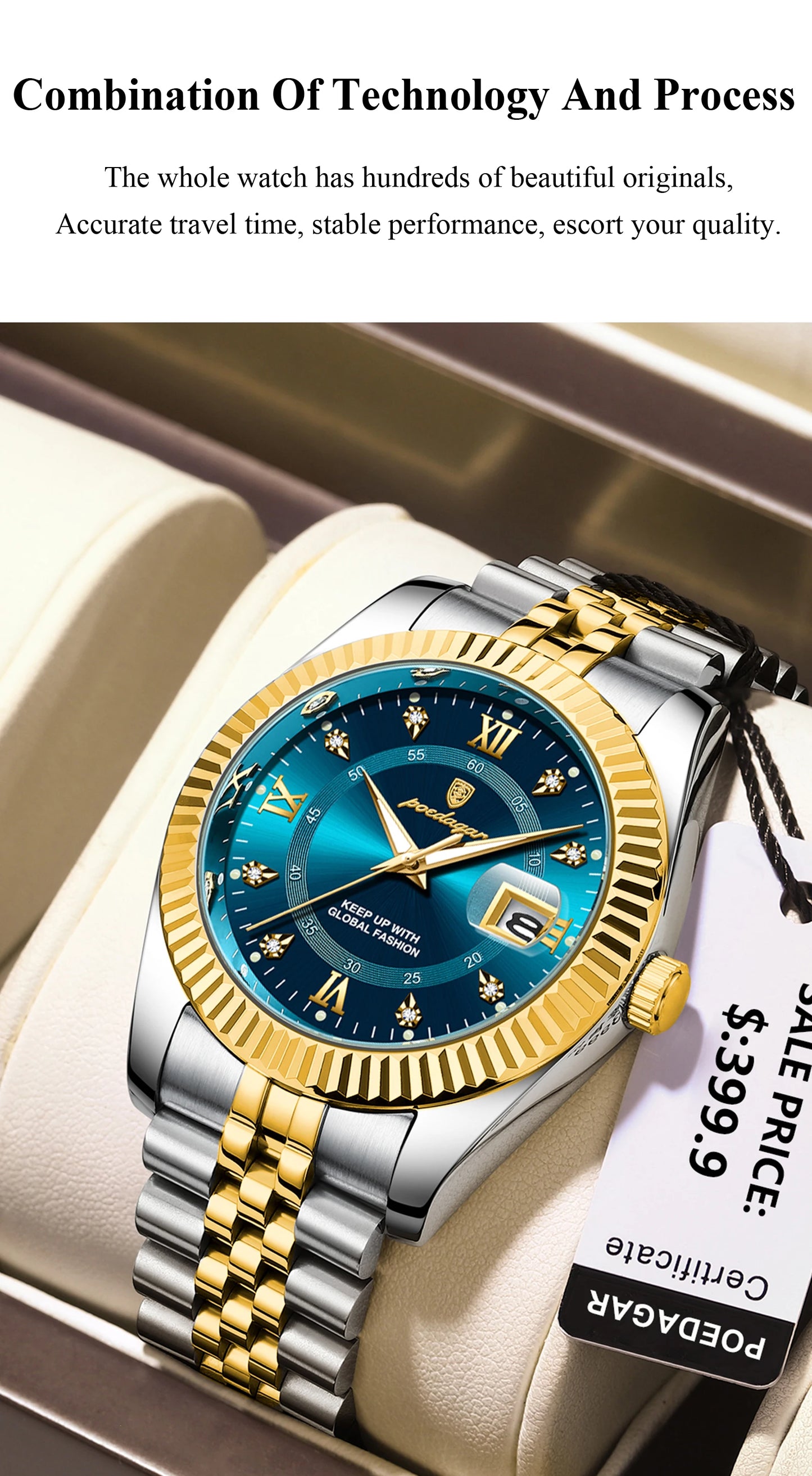 POEDAGAR Classic Men's Watches Luxury Fashion Threaded Bezel Watch for Man Luminous Date Waterproof Original Quartz Wristwatch