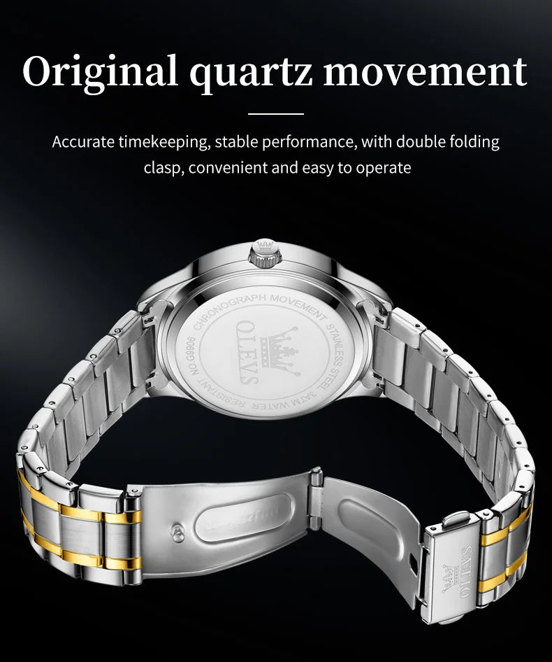 OLEVS 9906 Quartz Men's Watch Classic Fashion Men's Business Waterproof Stainless Steel Diamond dial Top Luxury Brand Men Watch