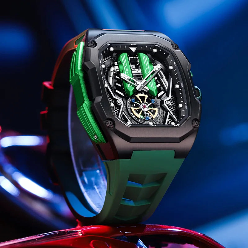 Engine Surface Design Quartz Watch for Men Original Top Brand Rubber strap Waterproof Luminous Date Men's Quartz Watch reloj