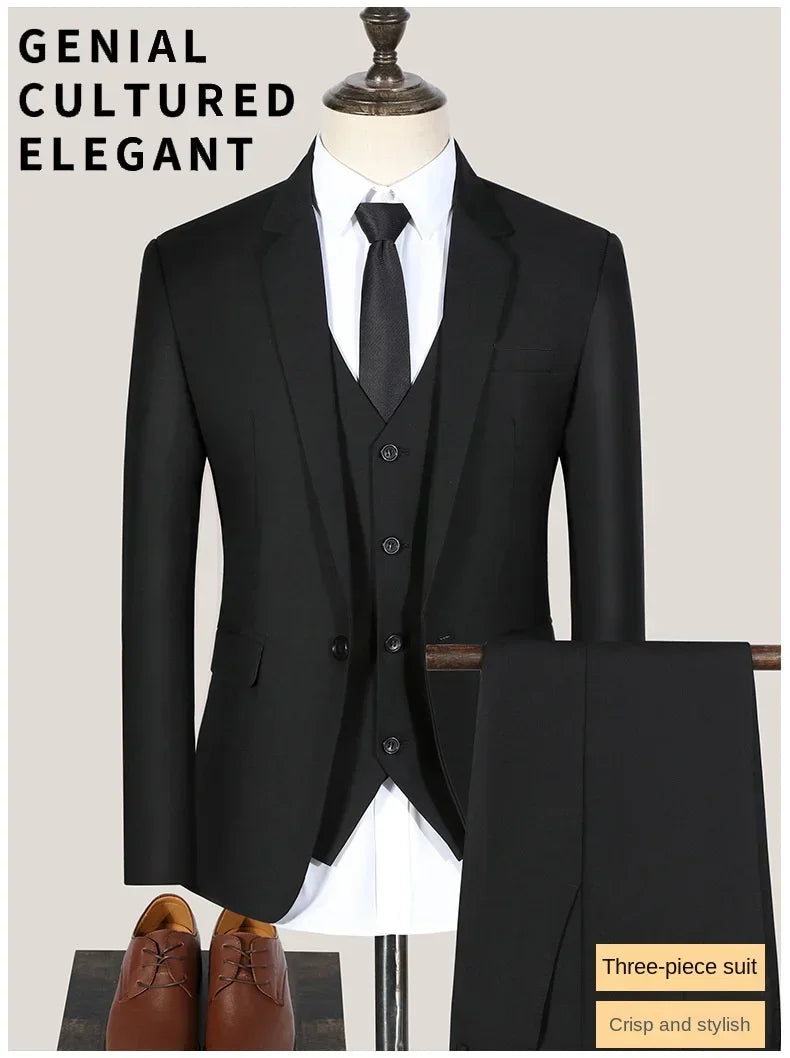 Men Suit Blazers For Wedding 3 Pieces 2 Sets Elegant Luxury Business Vest Pants Coats 2024 Formal Jackets Korean