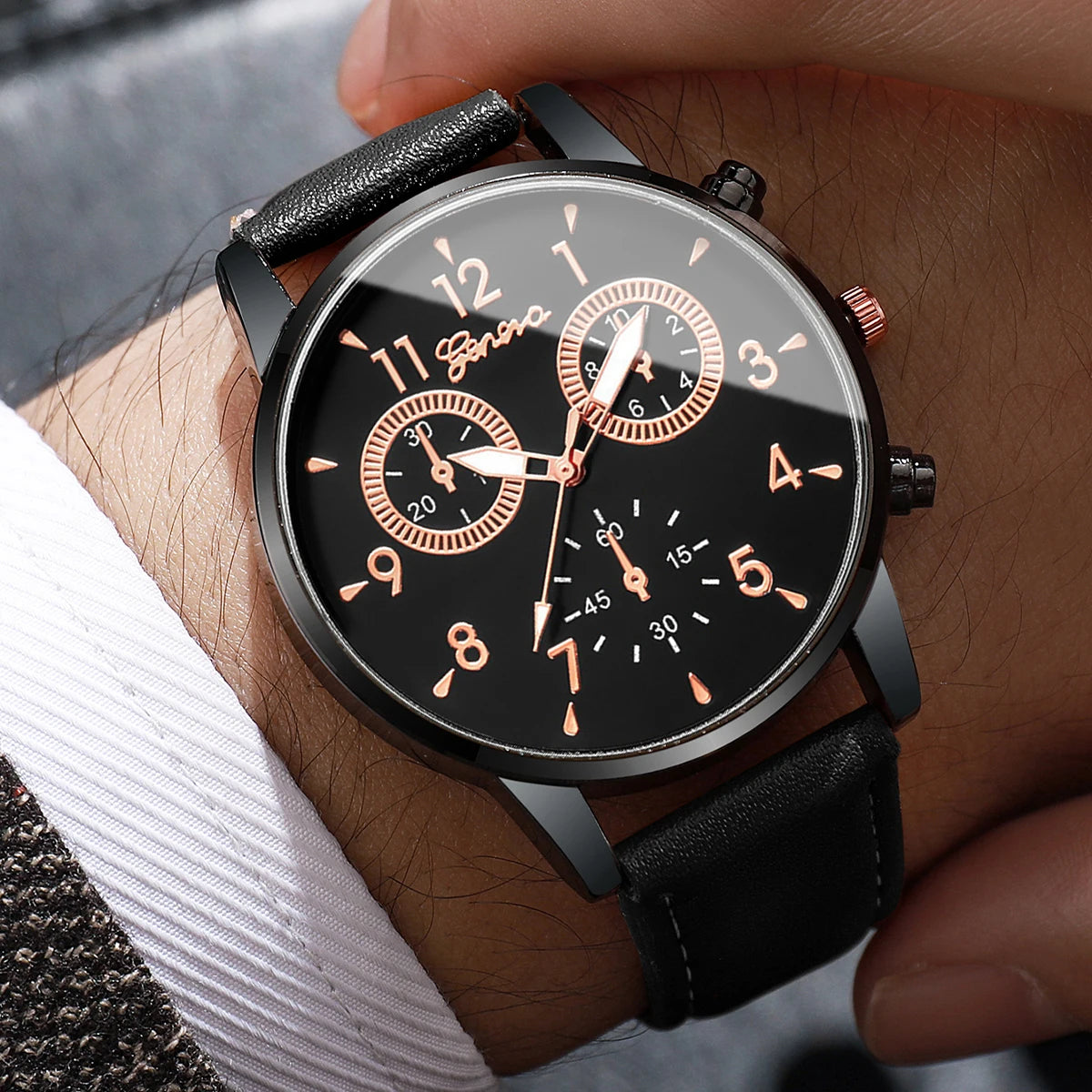 2PCs/Set Men's Watch Set Classic Versatile Fashion Casual Style Quartz Leather Watch Sport Style Business Watch Box not included