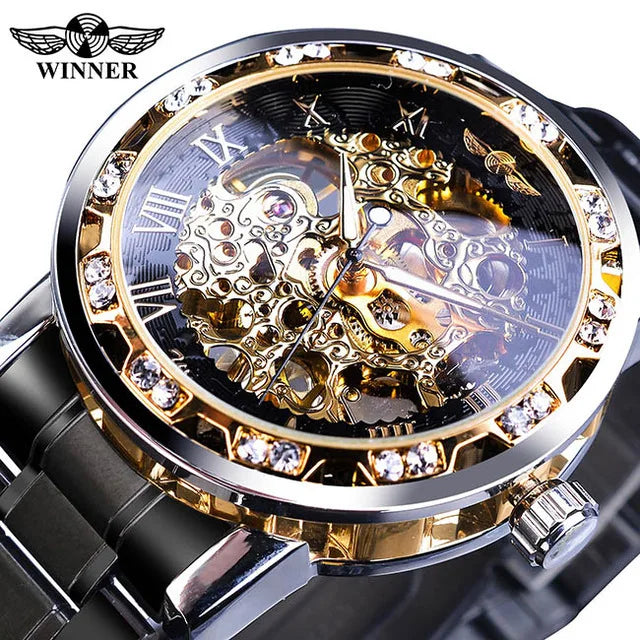 Fashion Winner Hot Top Brand Luxury Men Transparent Diamond Luminou Smovement Male Mechanical Skeleton Royal Design Wrist Watch