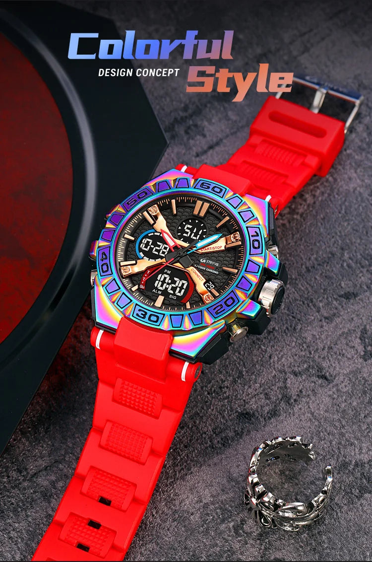 STRYVE Men's Watches 50M Waterproof Clock Alarm Reloj Hombre 8026 Dual Display Wristwatch Quartz Digital Clock Men