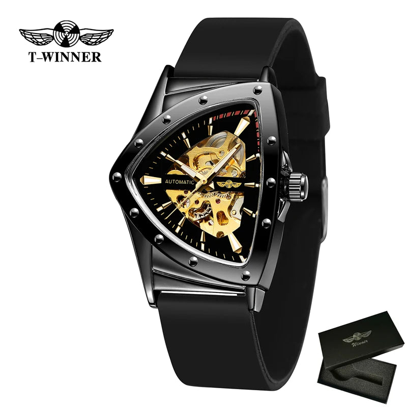 Winner 395R WINNER Minimalist Automatic Watch for Men Creative Triangle Dial Brand Luxury Business Mechanical Watches Silicone