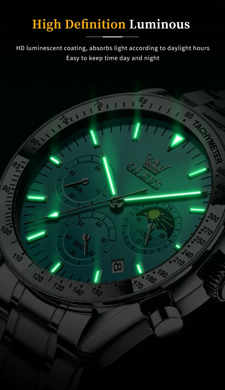 OLEVS 3618 Mens Watch Original Brand Waterproof Luminous Quartz Wristwatch Watch For Man Multifunctional Chronograph With Box