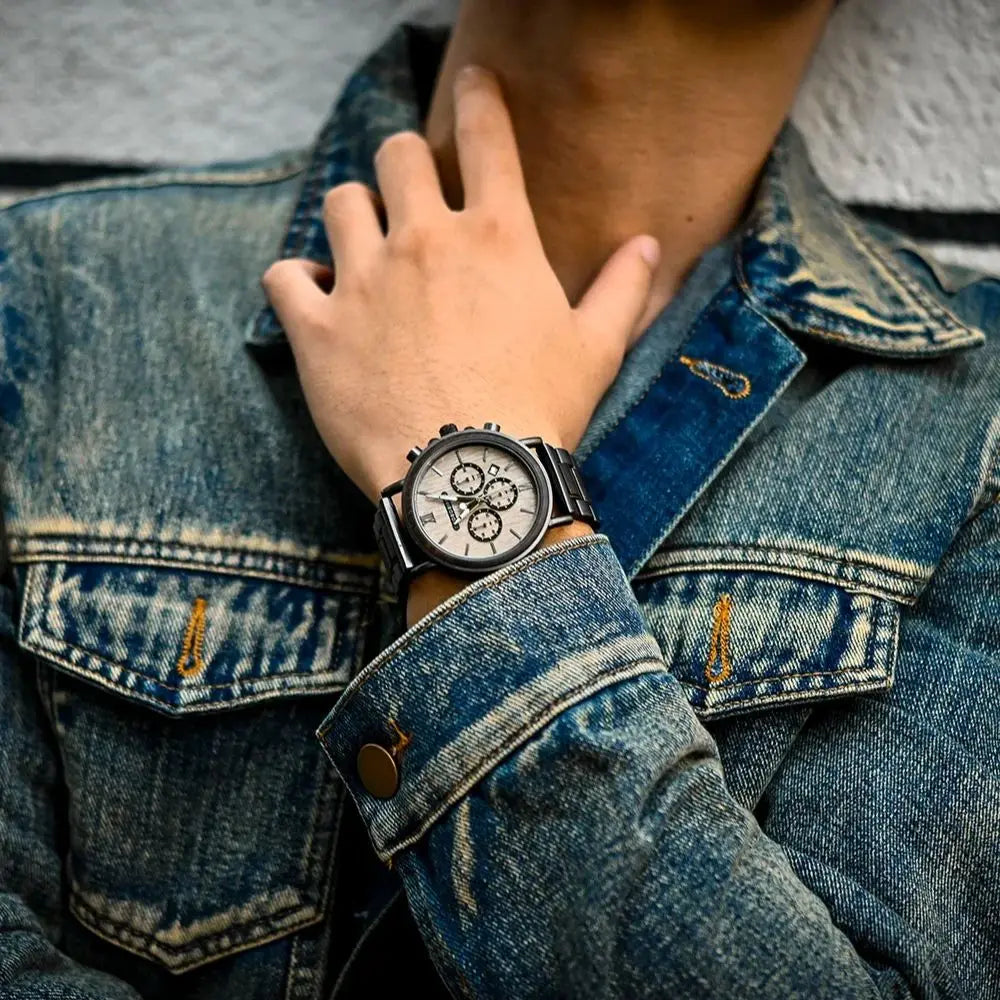 BOBO BIRD Men's Watch 3 Sub Dials Wooden Wrist Watch for Men Casual Quartz Watches Customized Dropshipping